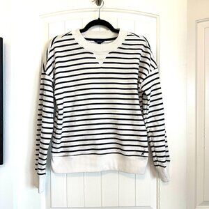 NAUTICA women's crew white sweater with navy blue stripes super soft women's S